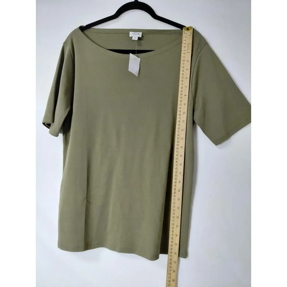 NWT J.Crew Cotton Top Green Solid Knit Short Sleeve Women Size XL